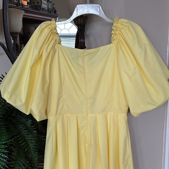 Vintage MABELL NWOT Yellow Puff Sleeves Mini Dress Cutout Gathered Ruched Spring - Picture 8 of 14